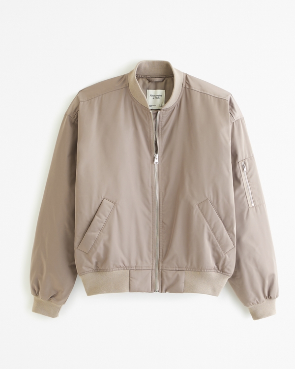 Women's YPB Satin Bomber Jacket in Oat | Size XL | Abercrombie & Fitch