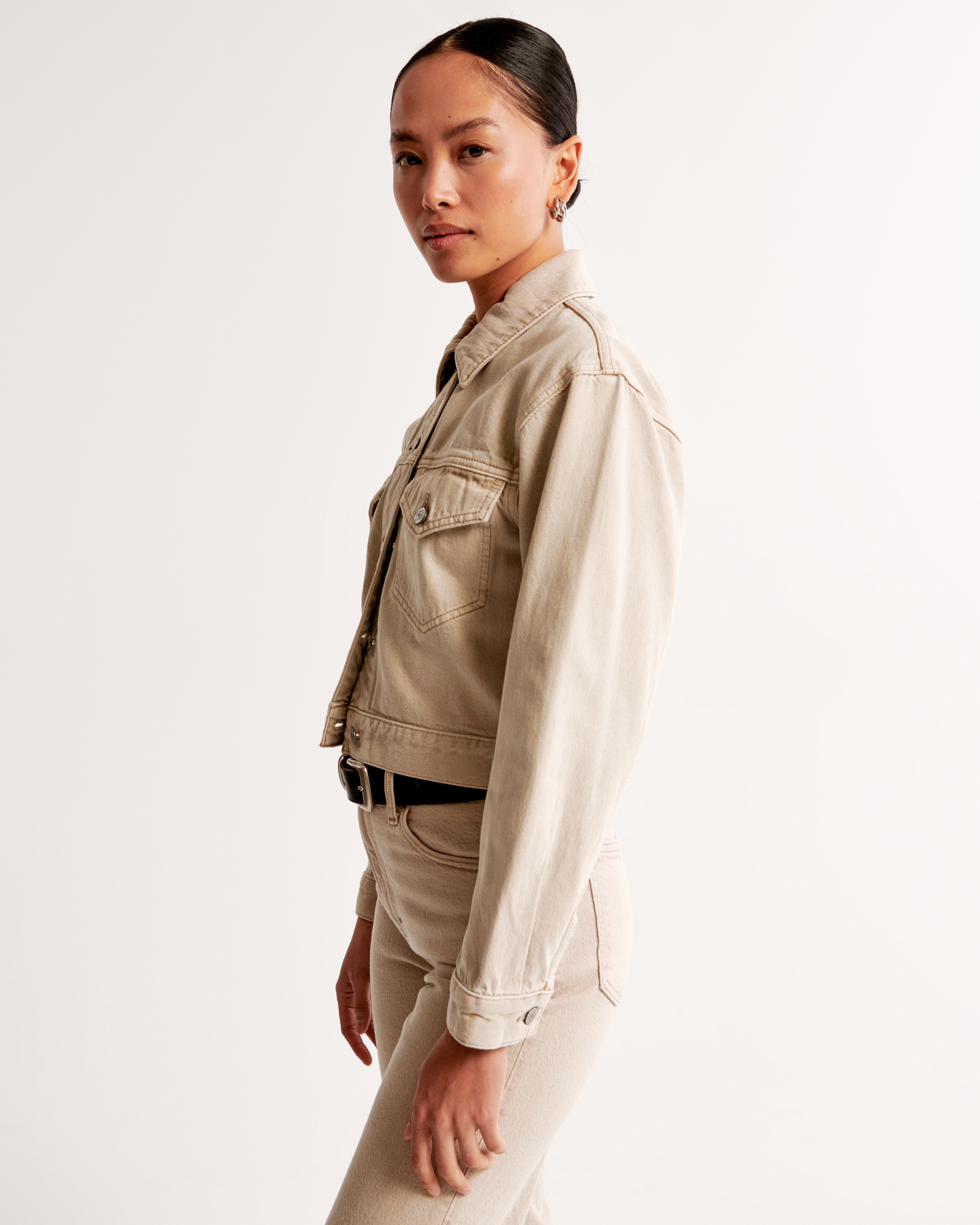 Cropped denim hotsell jacket khaki