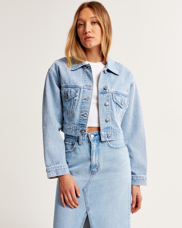 Cropped Denim Trucker Jacket, Light Wash