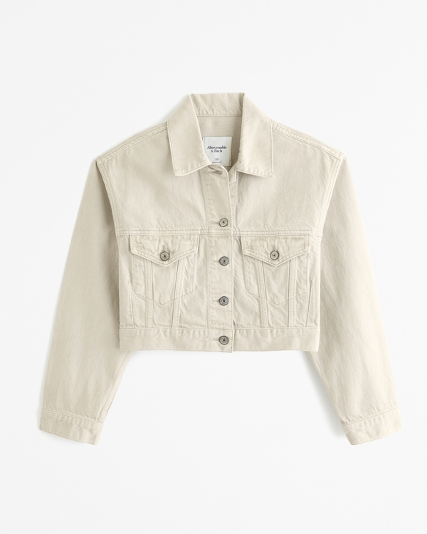 Cropped Denim Trucker Jacket, Beige