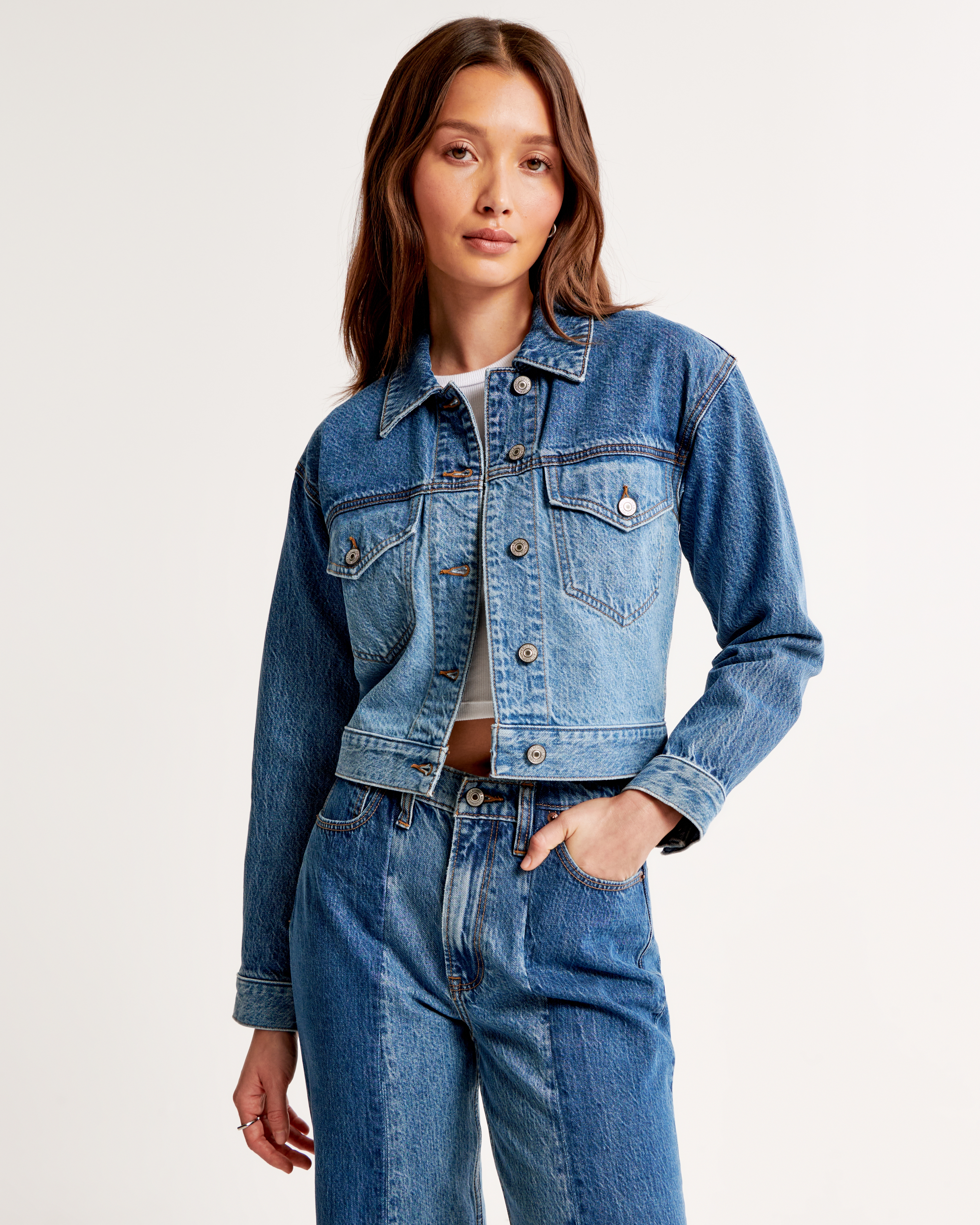 Abercrombie cropped denim jacket sale