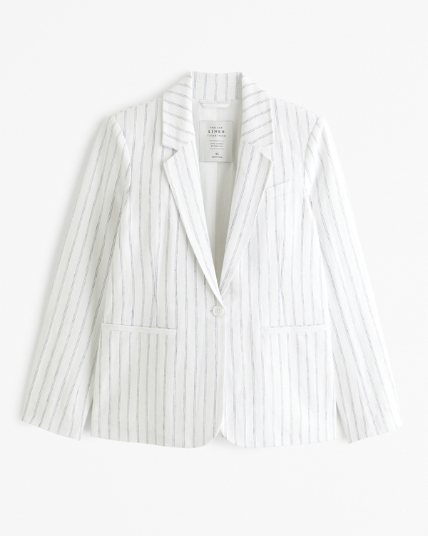 Premium Linen Blazer, White Stripe