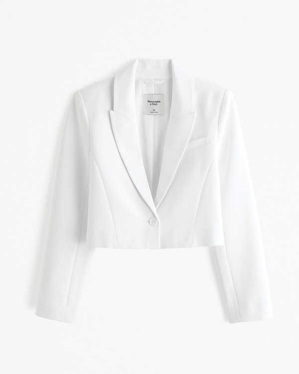 Premium Crepe Cropped Blazer, White