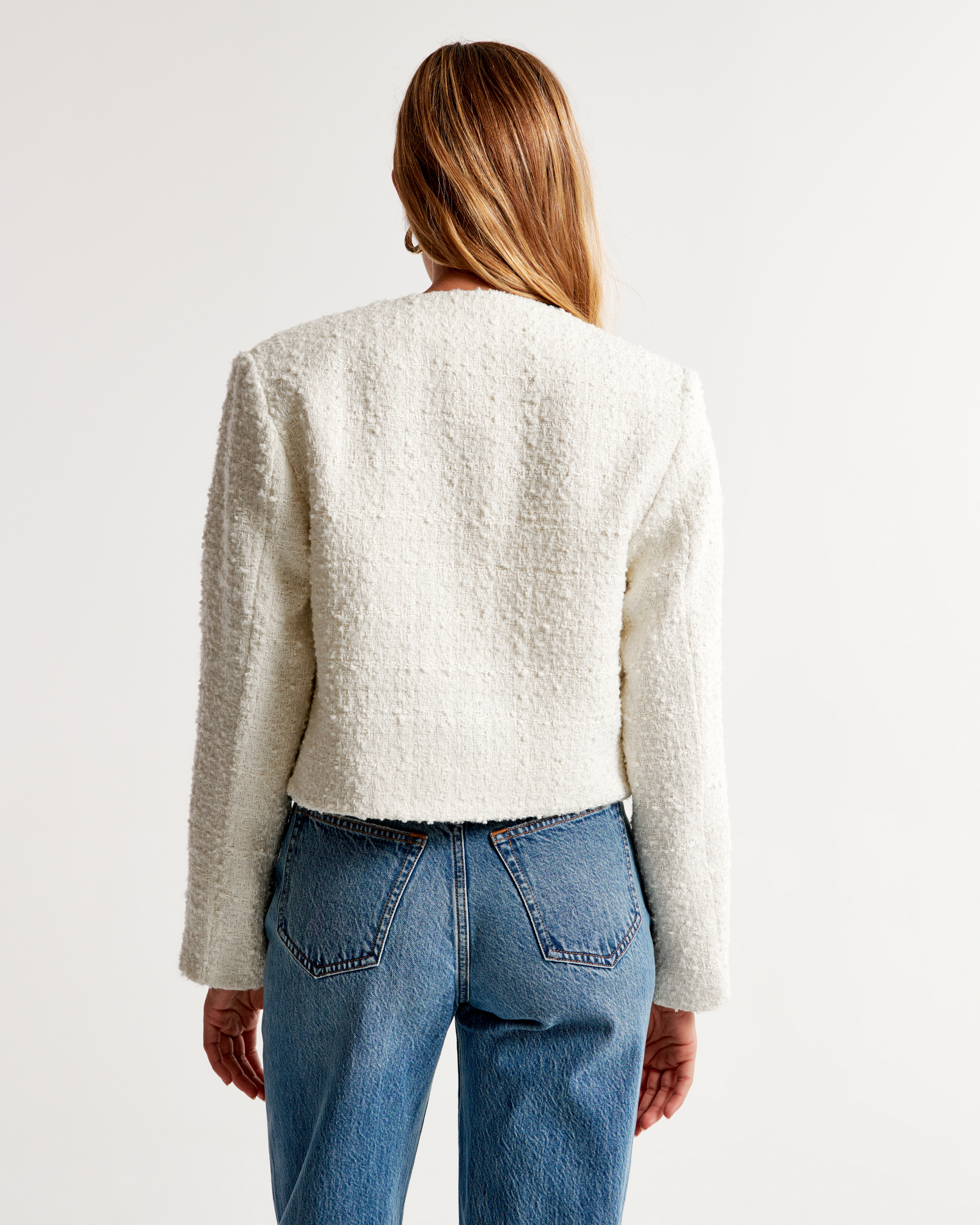 Women's Collarless Tweed Jacket | Women's Clearance