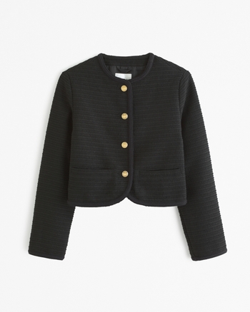 Collarless Tweed Coat