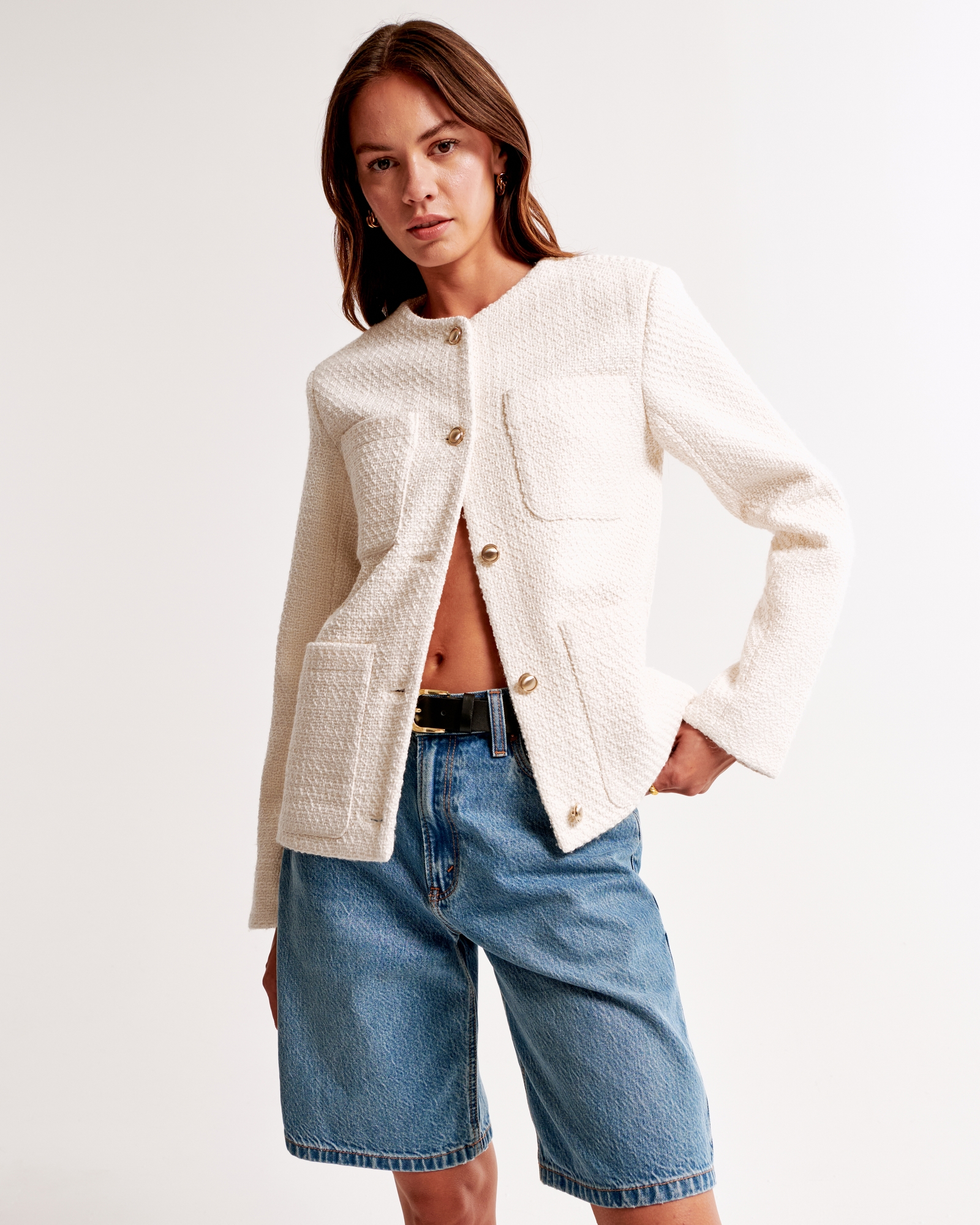 Collarless Tweed Jacket