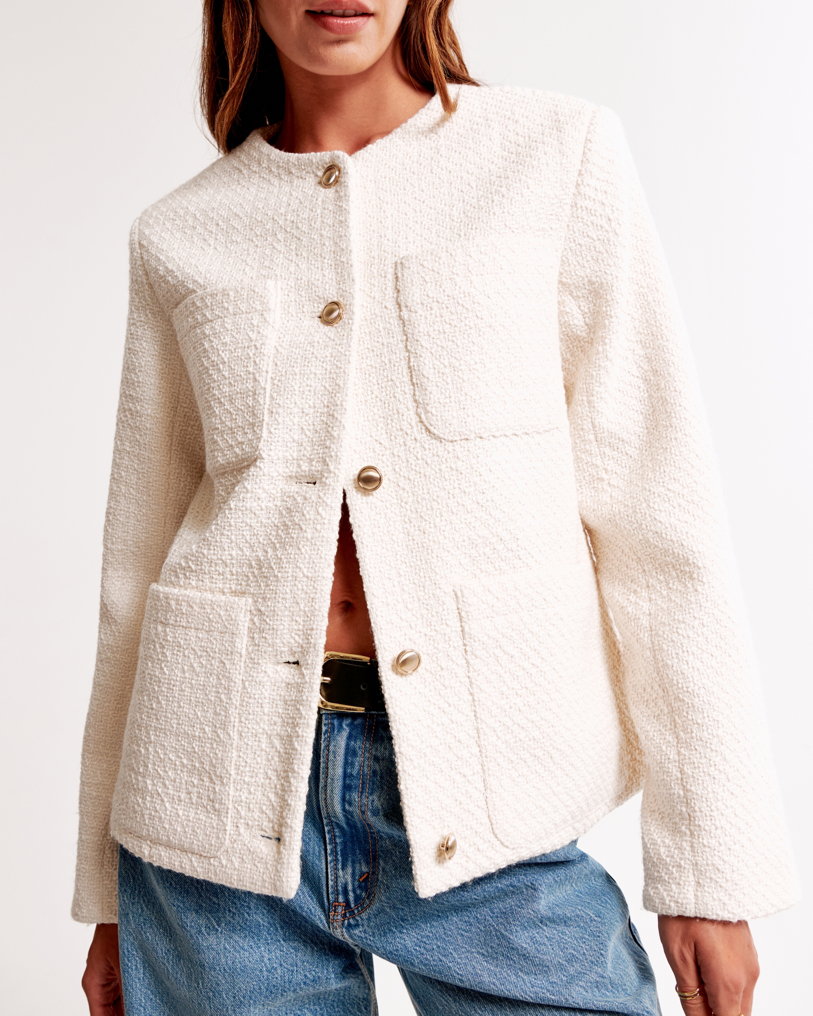 Collarless Tweed Jacket
