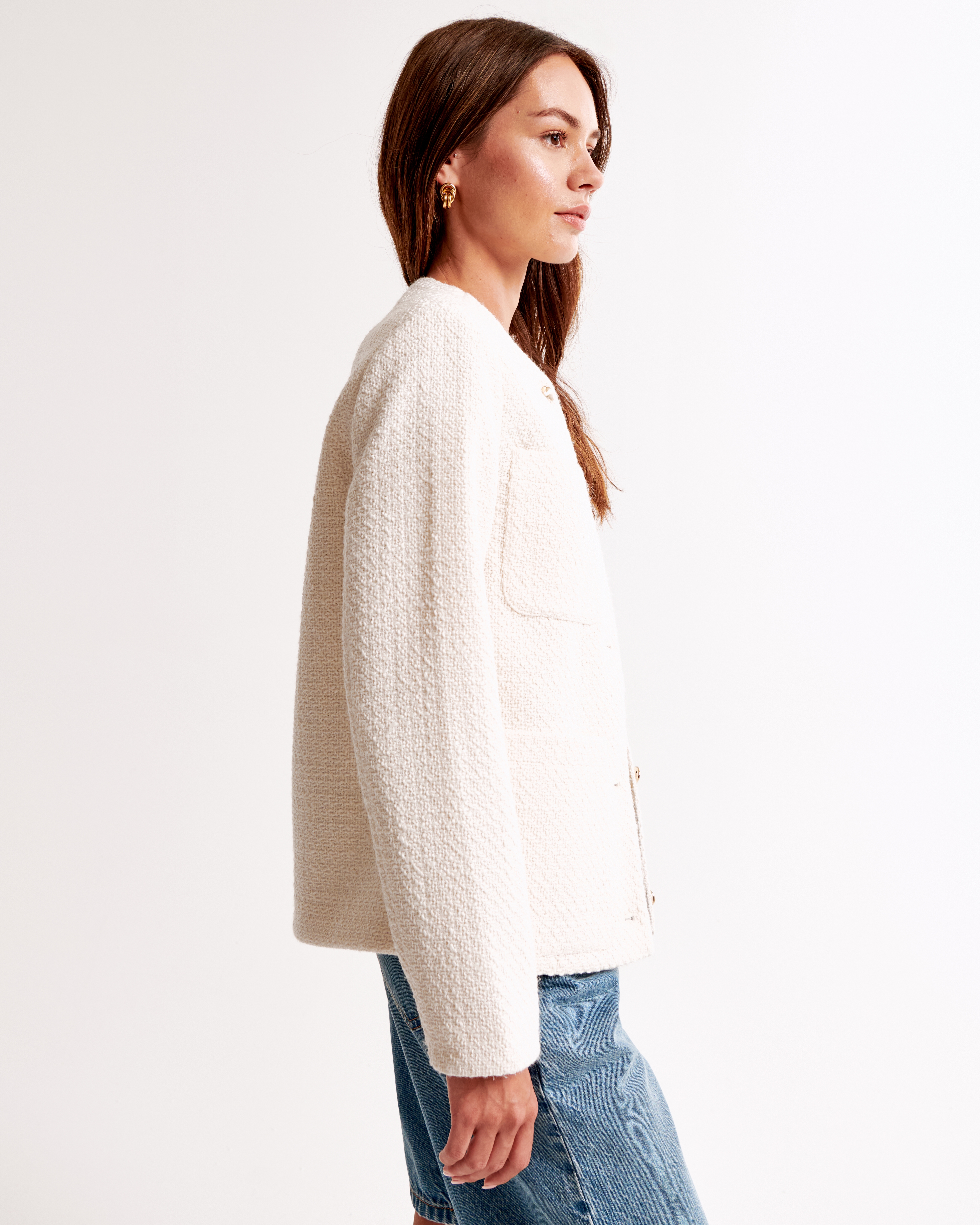 Women's Collarless Tweed Jacket | Women's Clearance