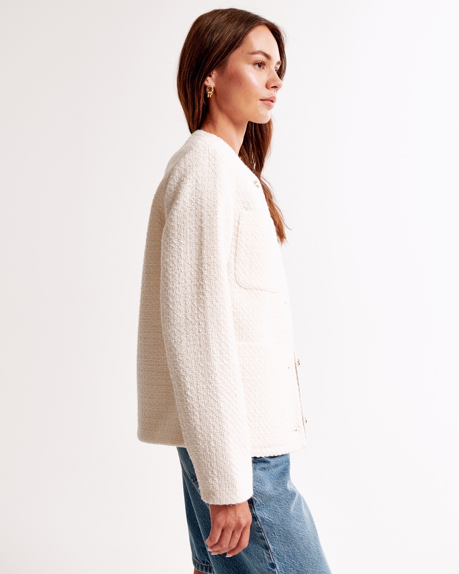 Collarless Tweed Jacket