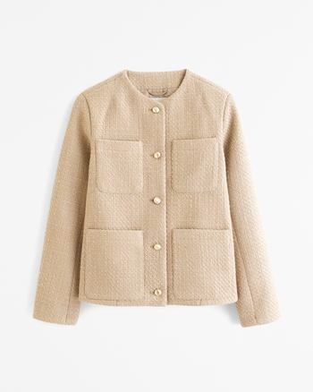 Women's Collarless Tweed Jacket | Women's Clearance
