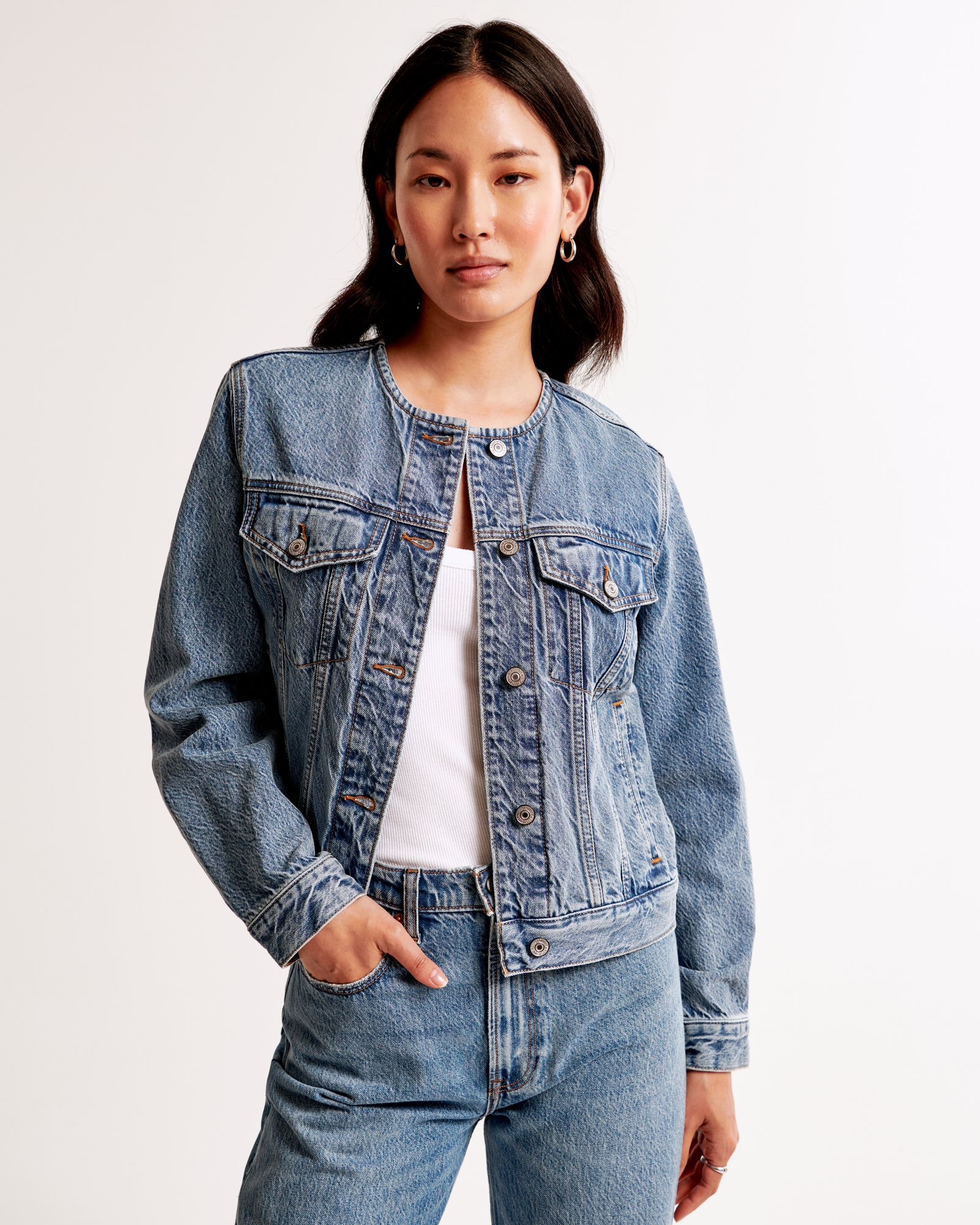 Collarless Denim Jacket