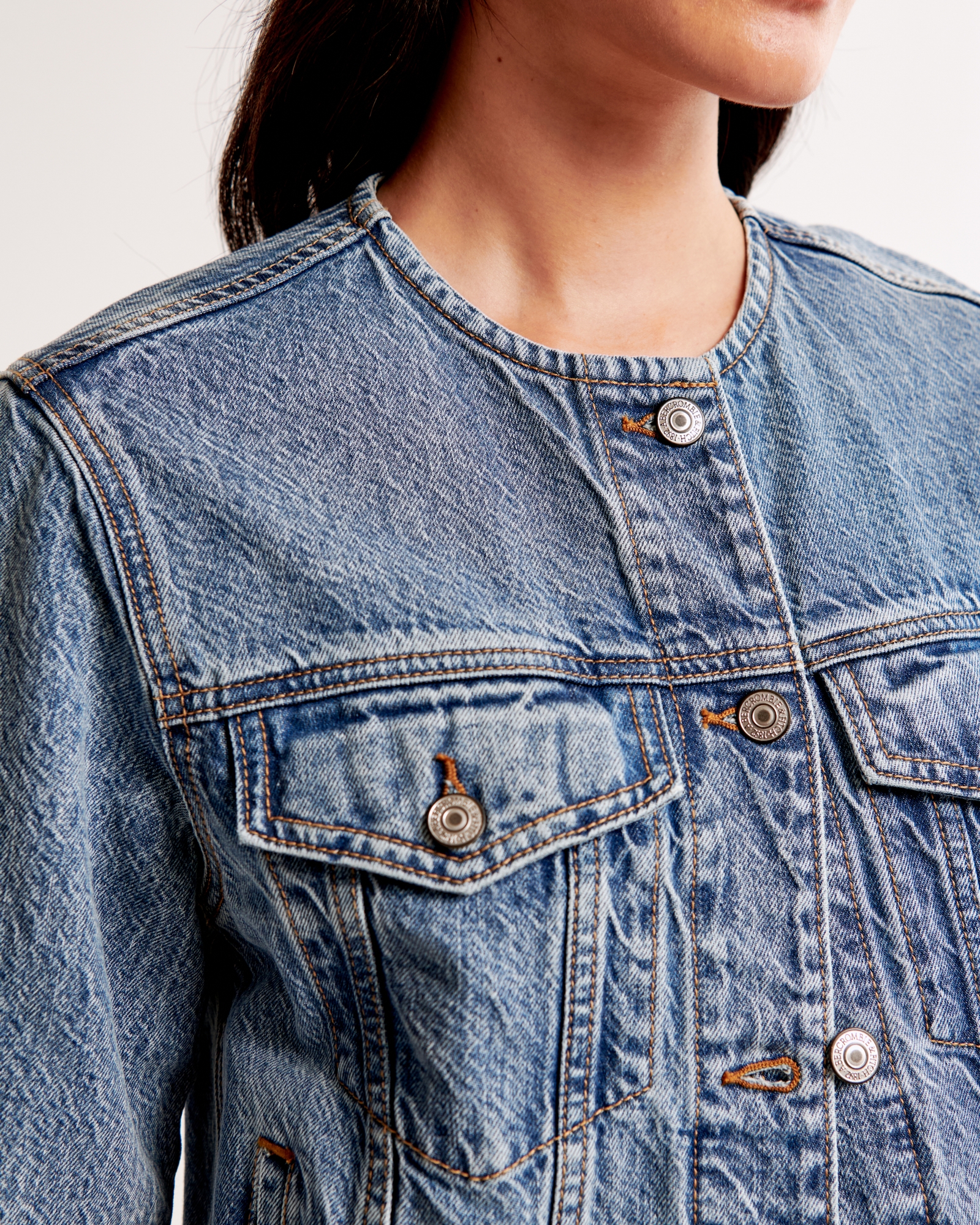 Collarless Denim Jacket