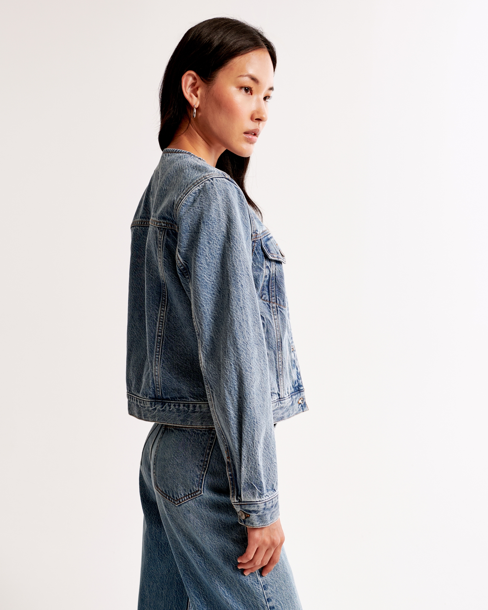 Collarless Denim Jacket