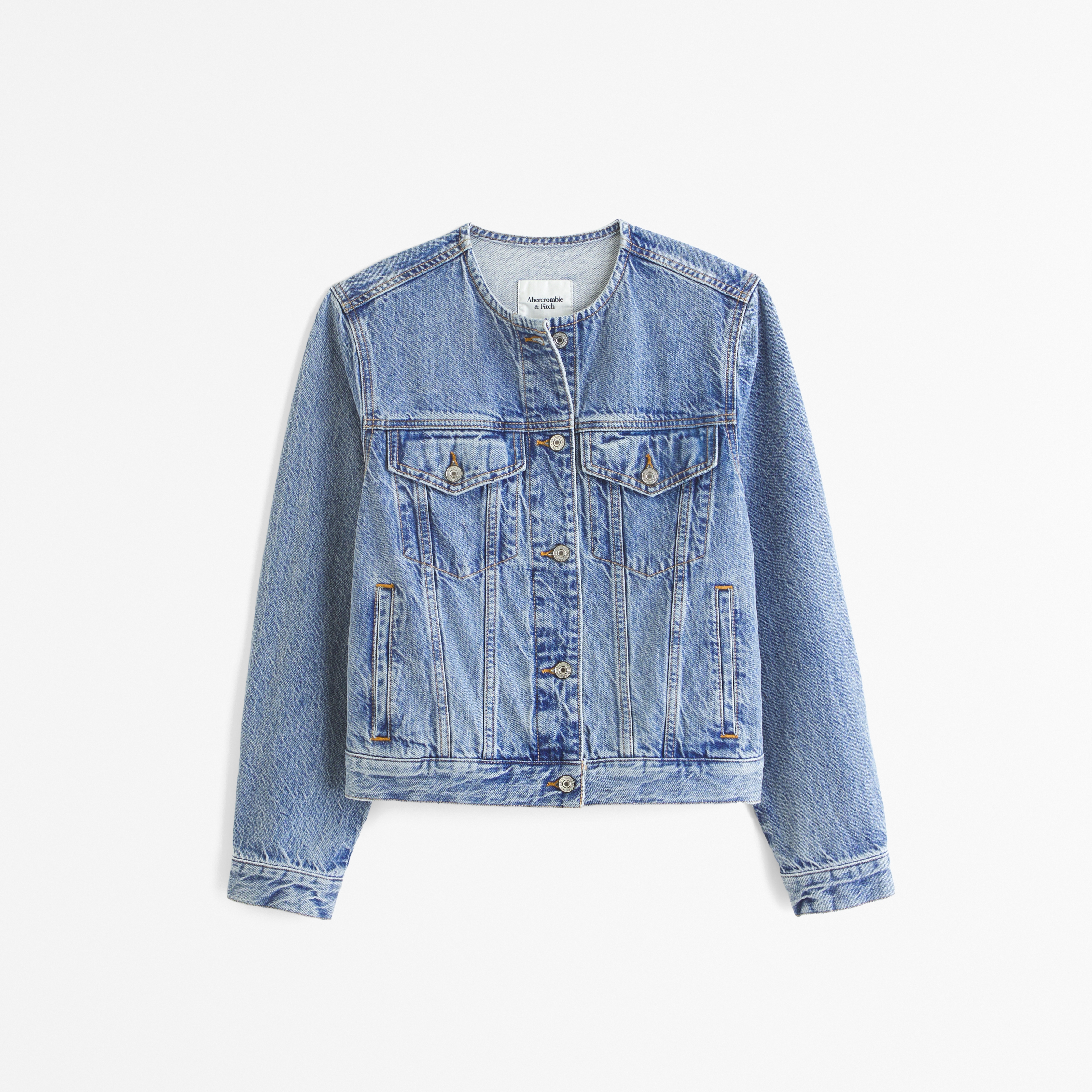 Women s Collarless Denim Jacket Women s Coats Jackets Abercrombie