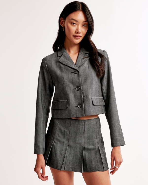 Cropped Blazer, Gray Pattern view 1