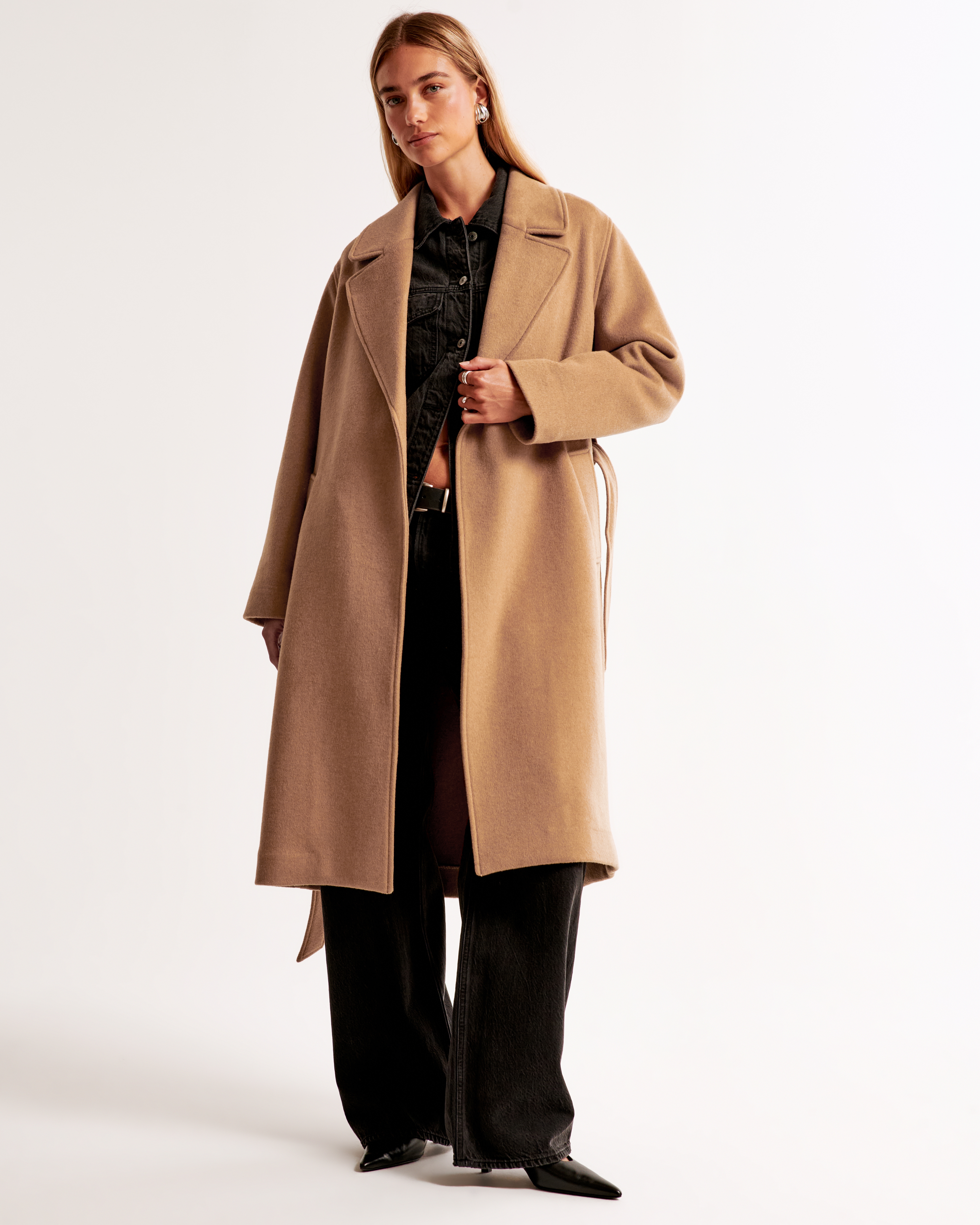 Double Cloth Belted Wool Blend Coat