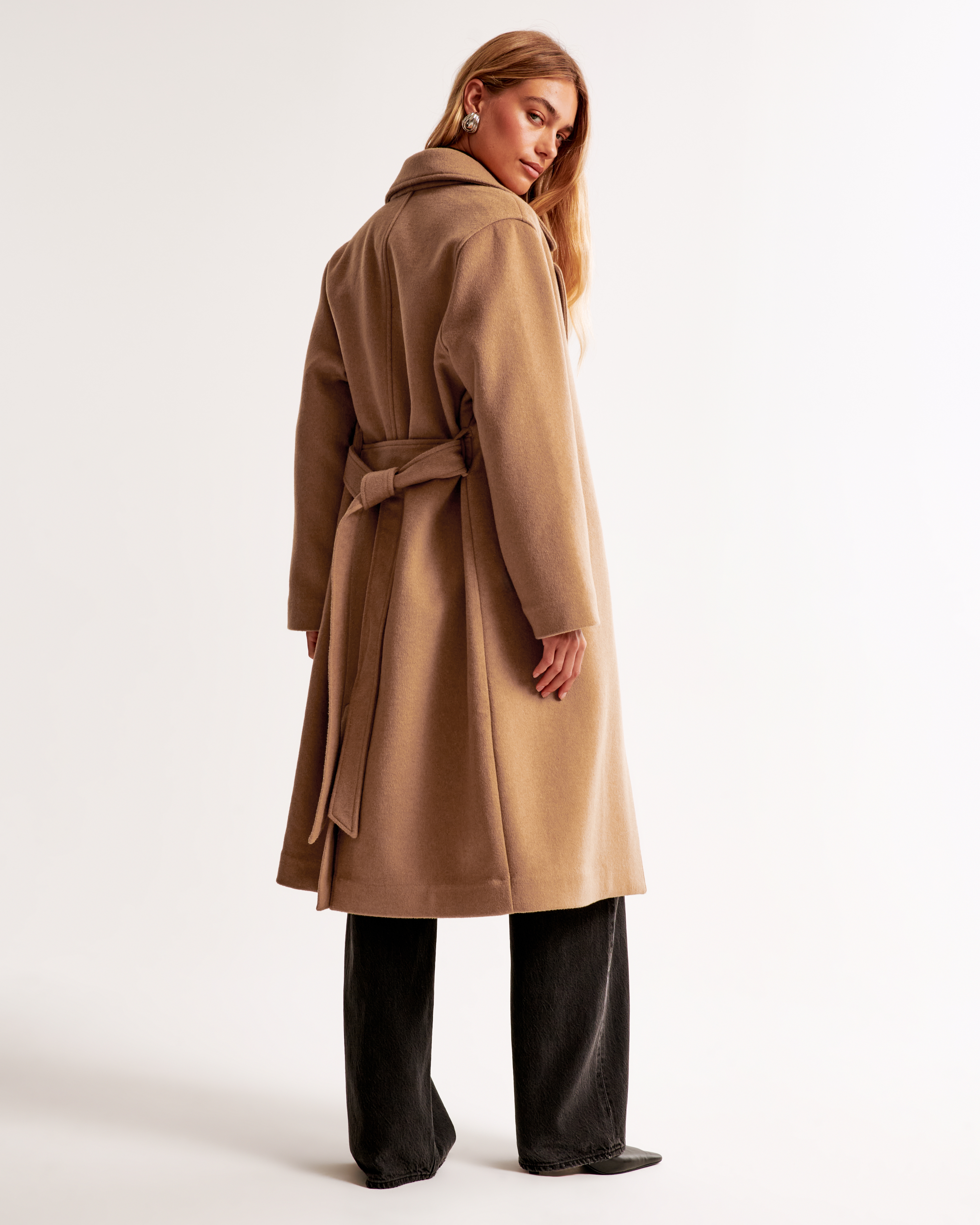 Double Cloth Belted Wool Blend Coat