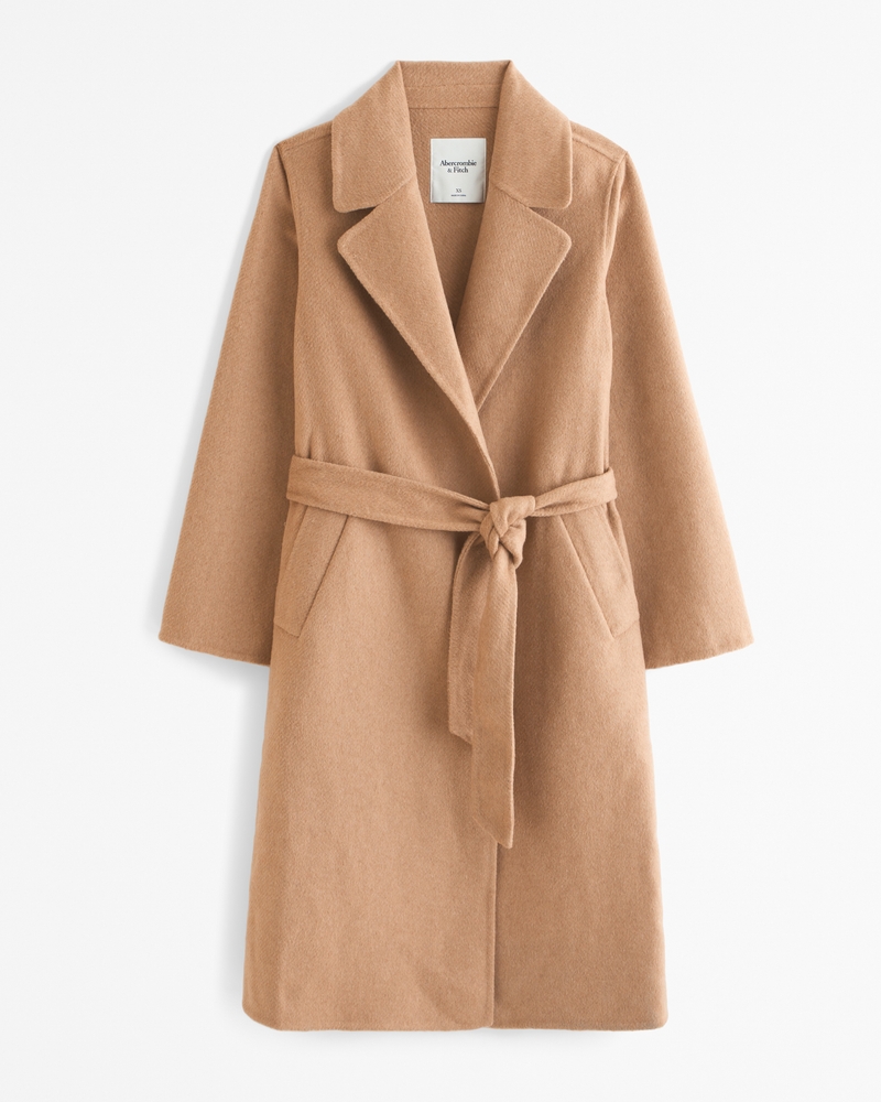 Double Cloth Belted Wool Blend Coat