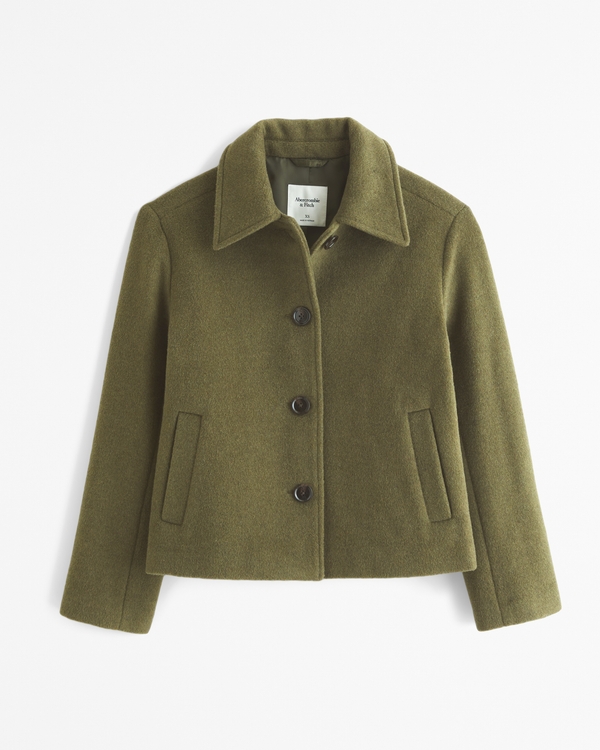 Wool-Blend Short Coat, Olive view 1