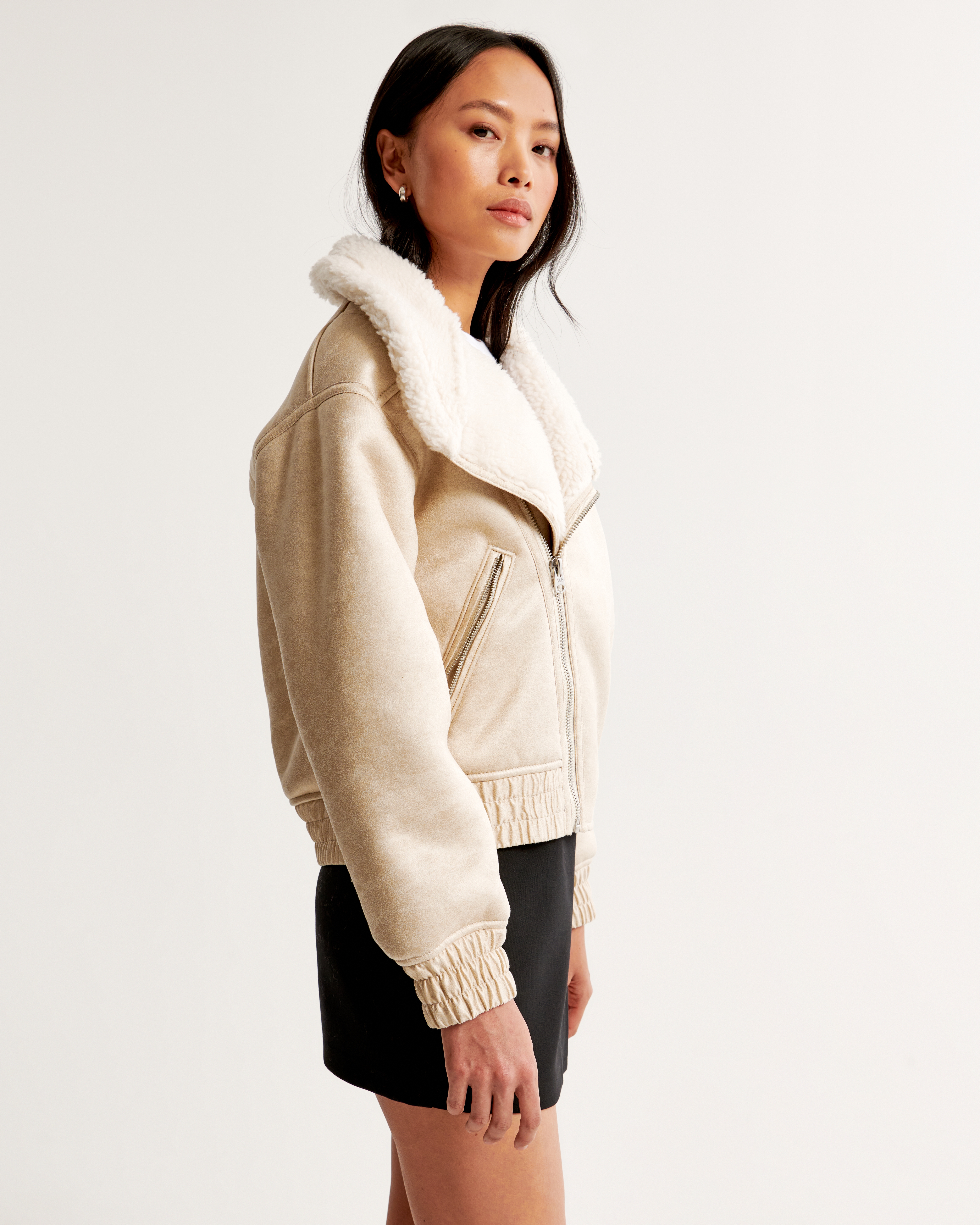 Sherpa lined suede hot sale jacket womens