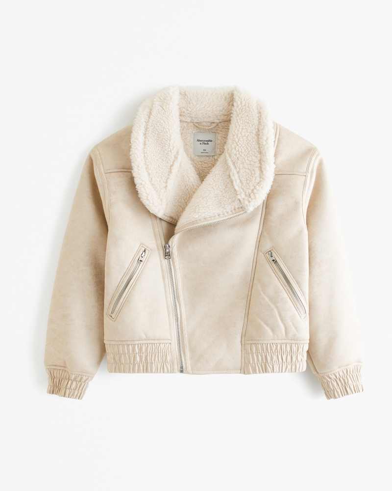 Women's Vegan Suede Sherpa-Lined Bomber Jacket, Women's Coats & Jackets