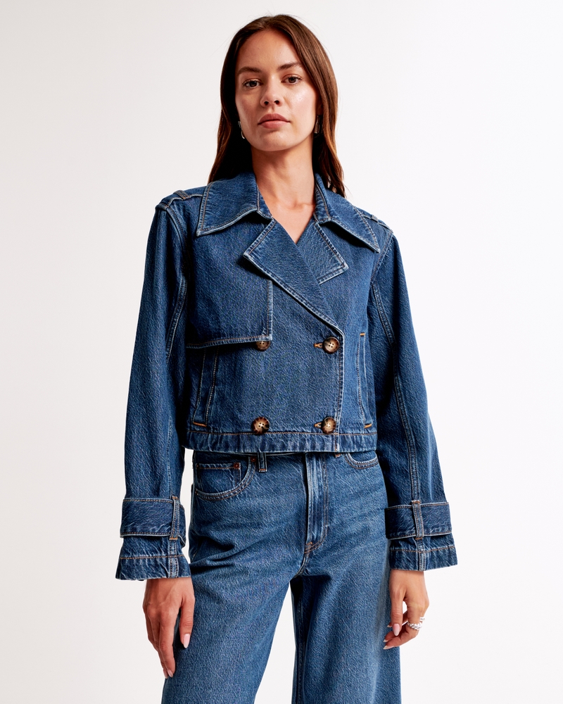 Cropped Denim Trench Coat