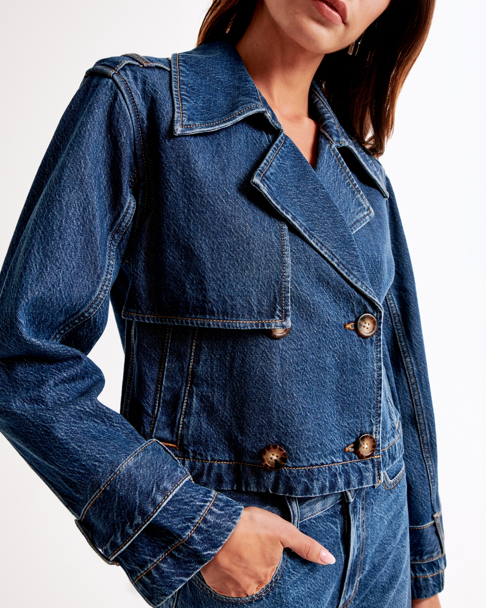 Cropped Denim Trench Coat