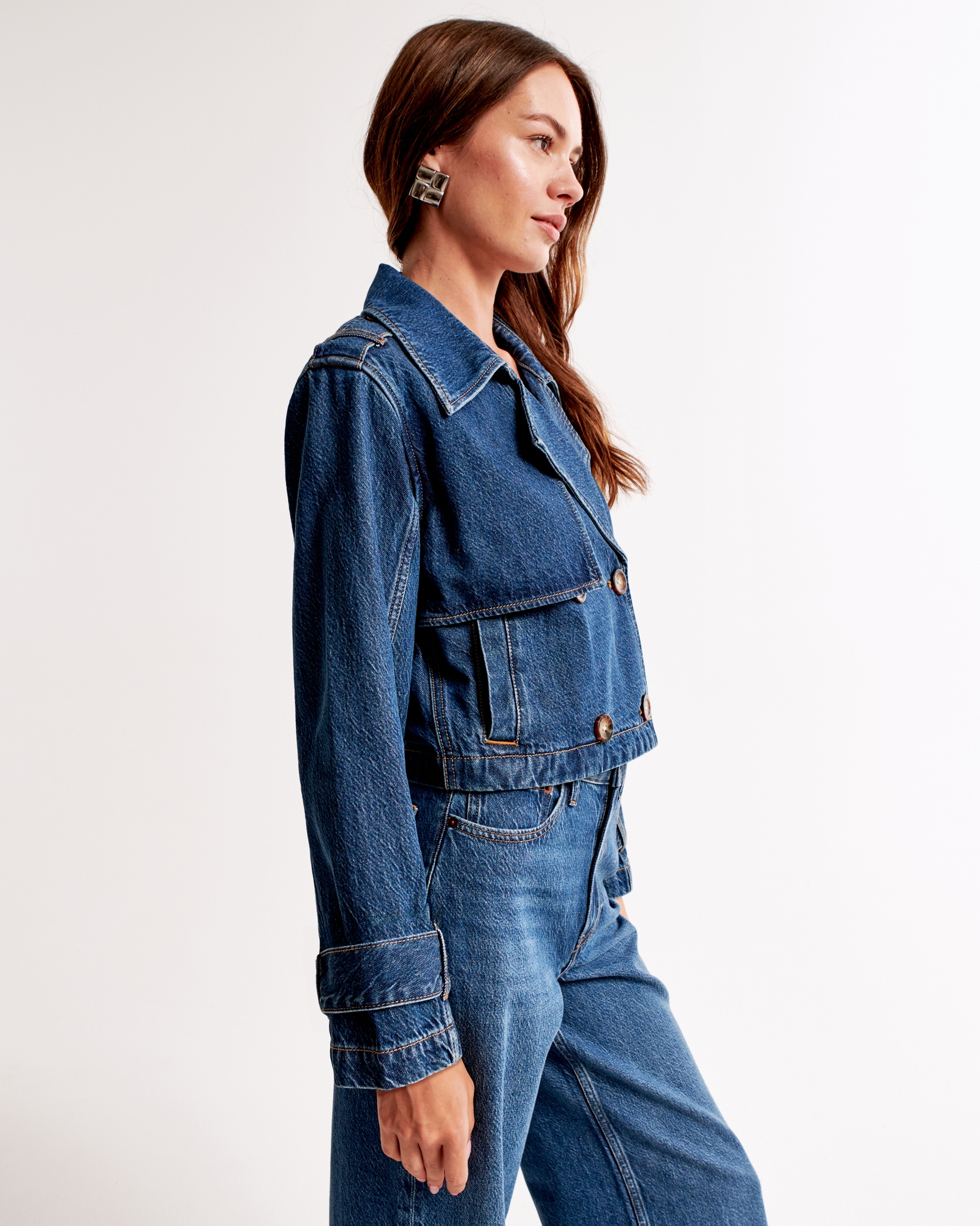 Cropped Denim Trench Coat