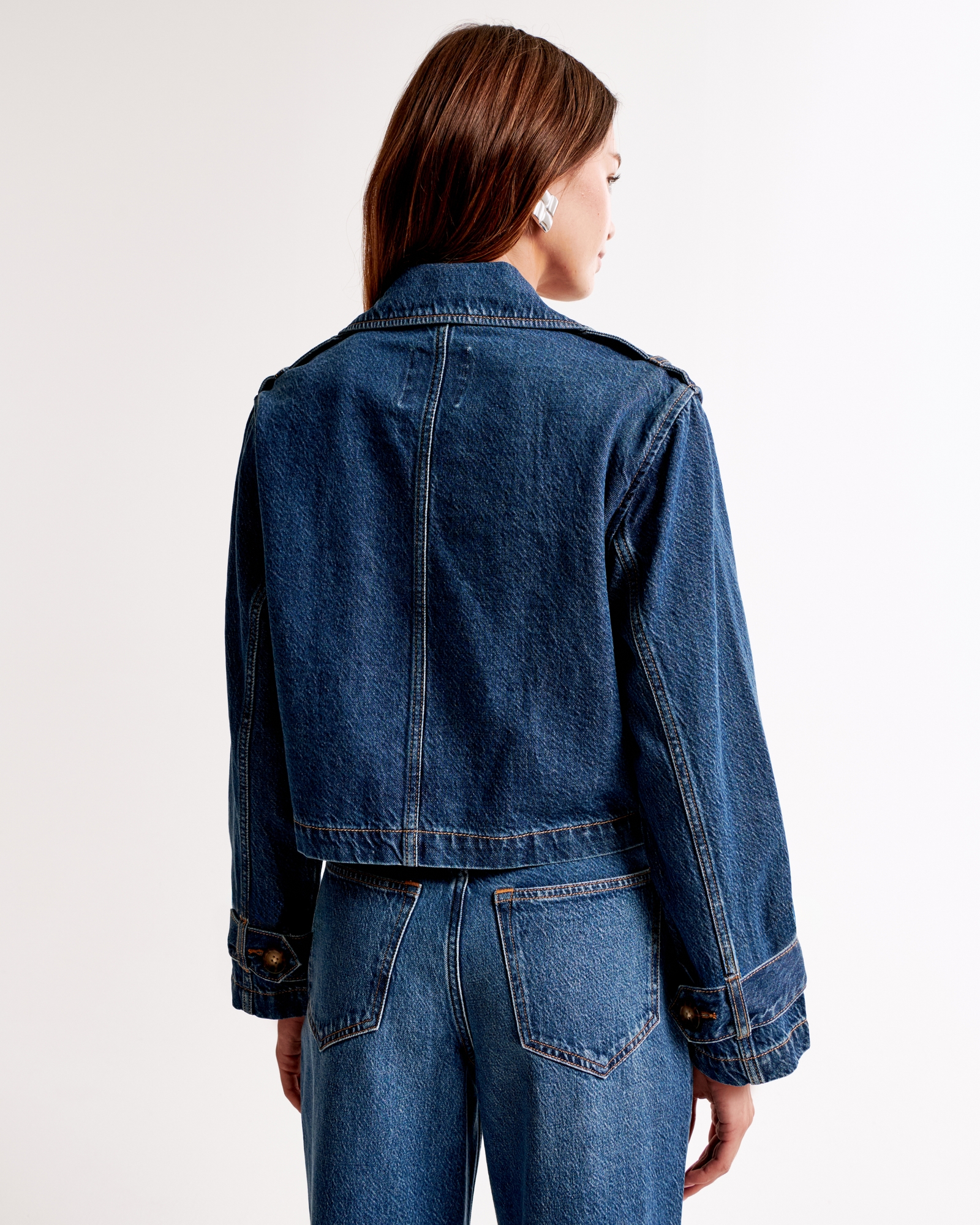 Cropped Denim Trench Coat