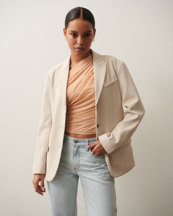 Relaxed Suiting Blazer, Light Taupe