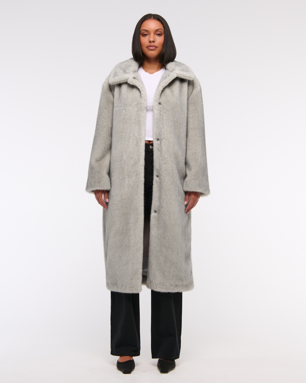 Faux Fur Coat, Gray