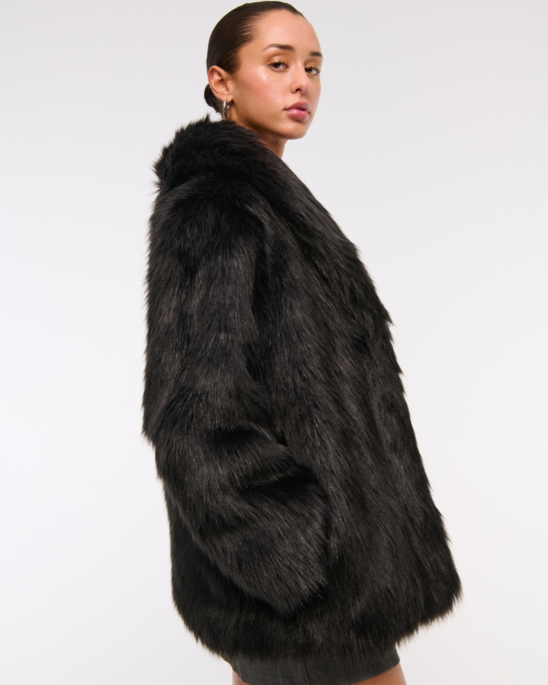 Shawl Collar Faux Fur Coat
