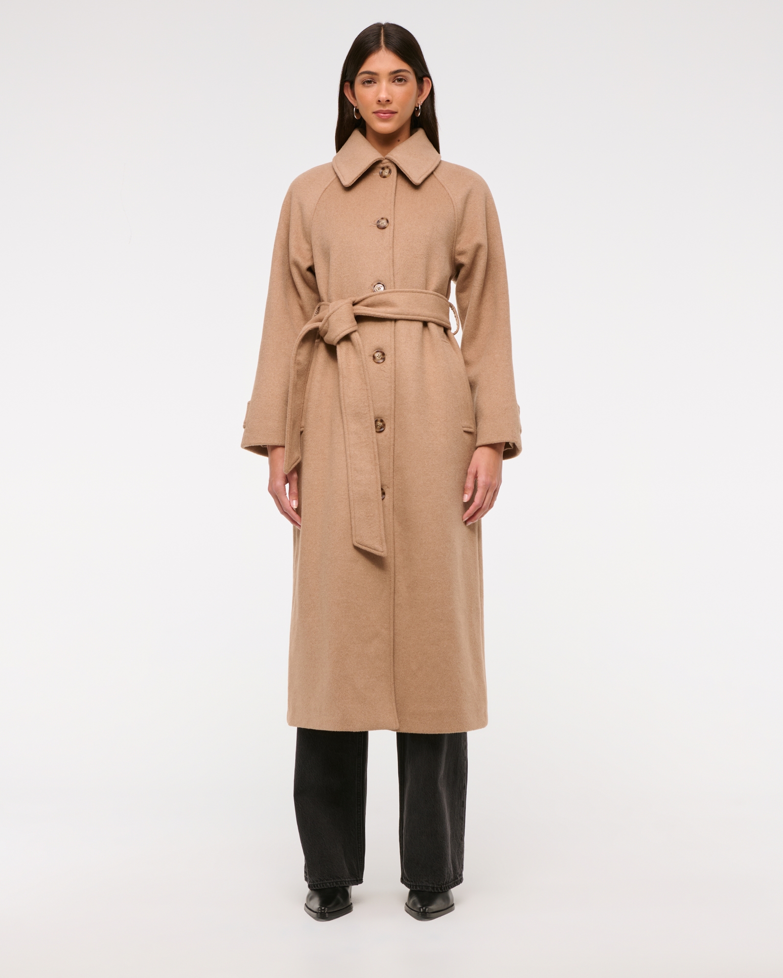 Wool-Blend Belted Coat
