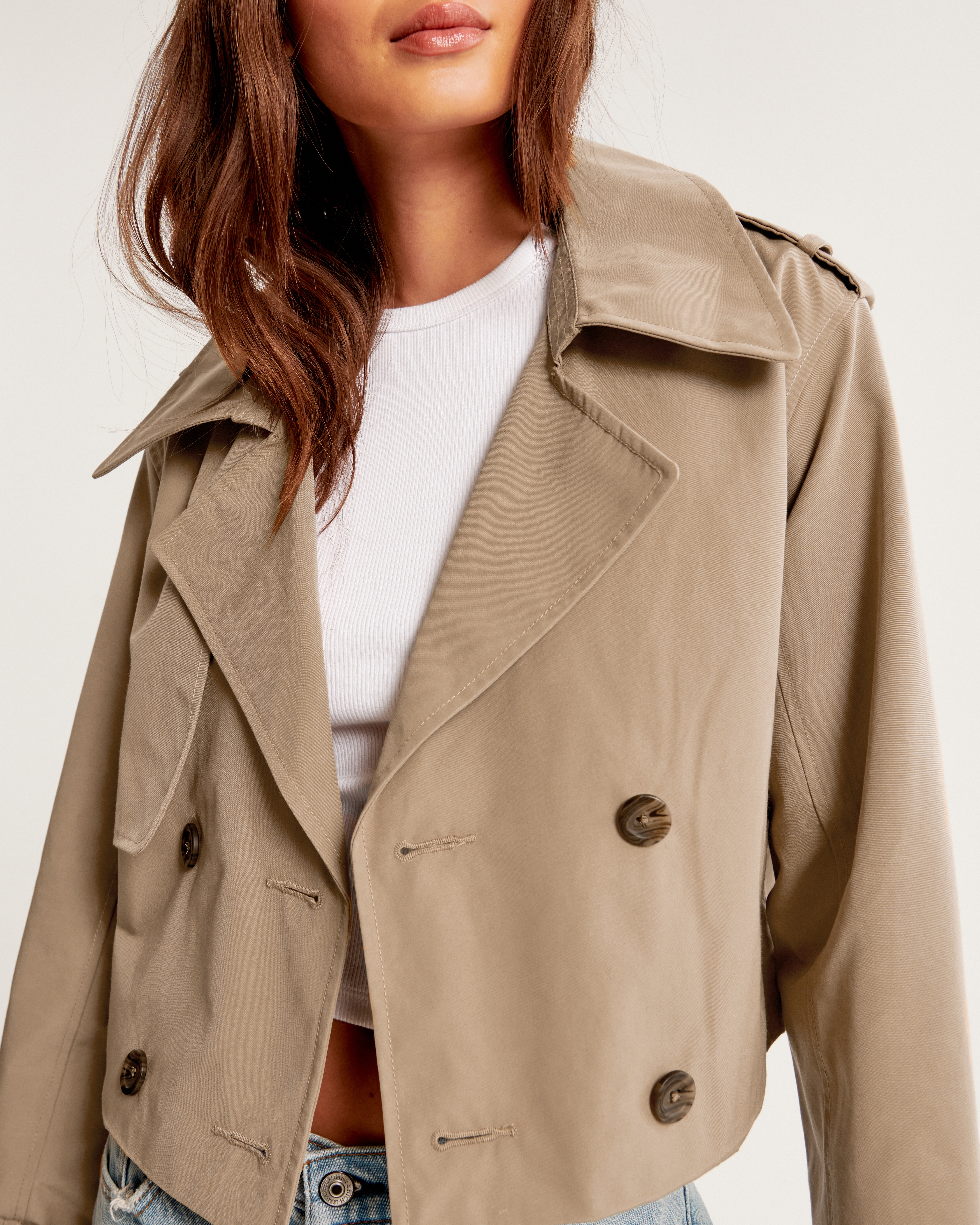 Ladies short trench jacket best sale