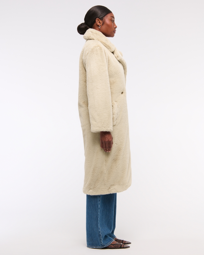 Double-Breasted Faux Fur Coat