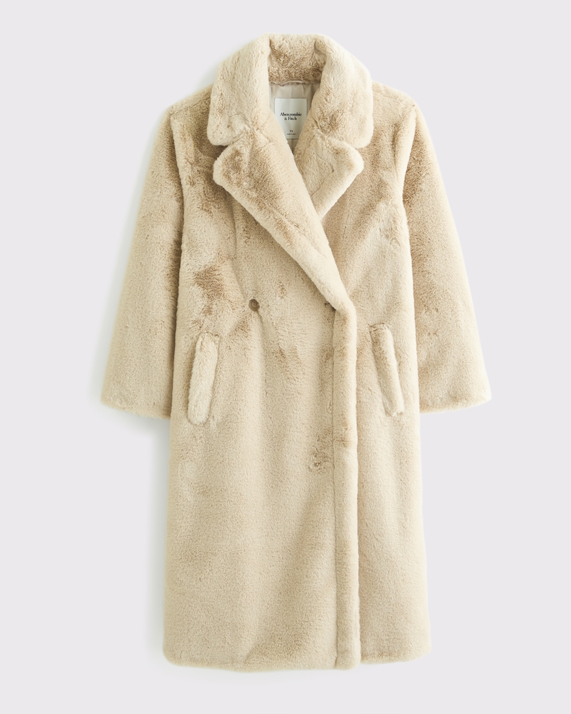 Double-Breasted Faux Fur Coat