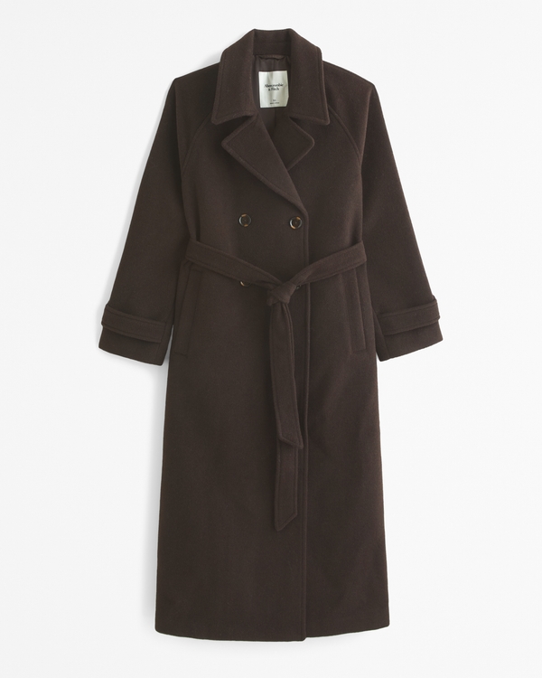 Wool-Blend Trench Coat, Dark Brown