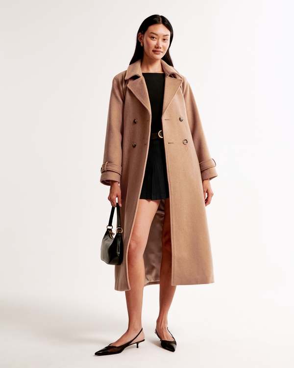 Wool-Blend Trench Coat, Brown