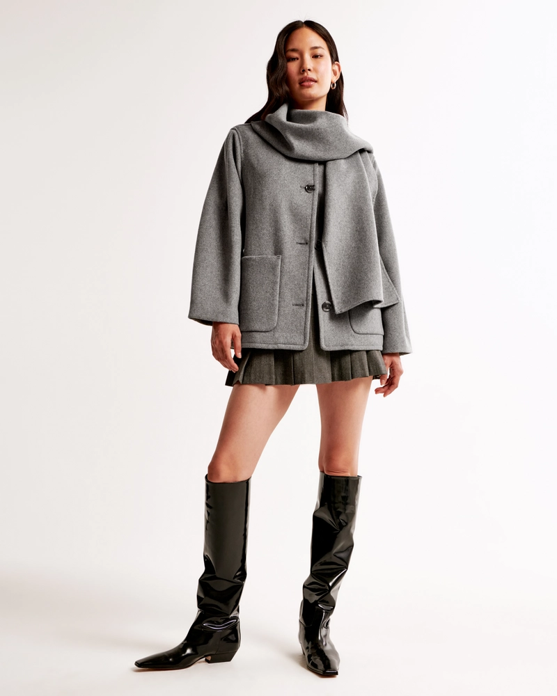 Removable Scarf Wool-Blend Coat