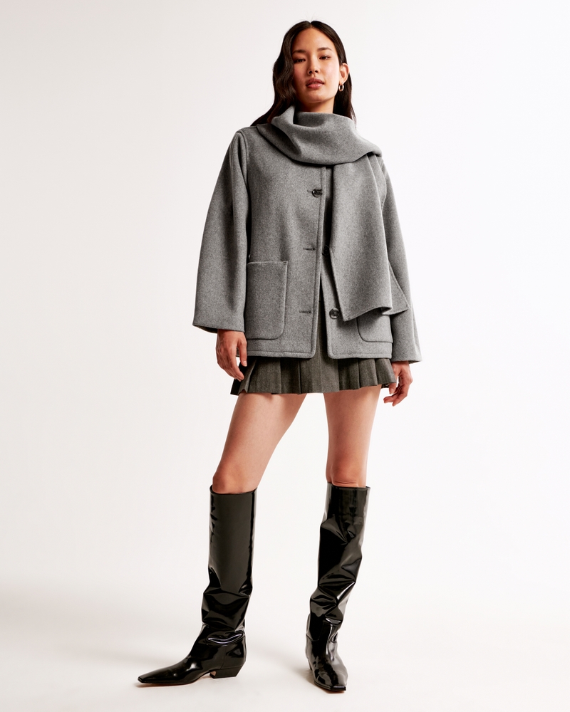 Removable Scarf Wool-Blend Coat