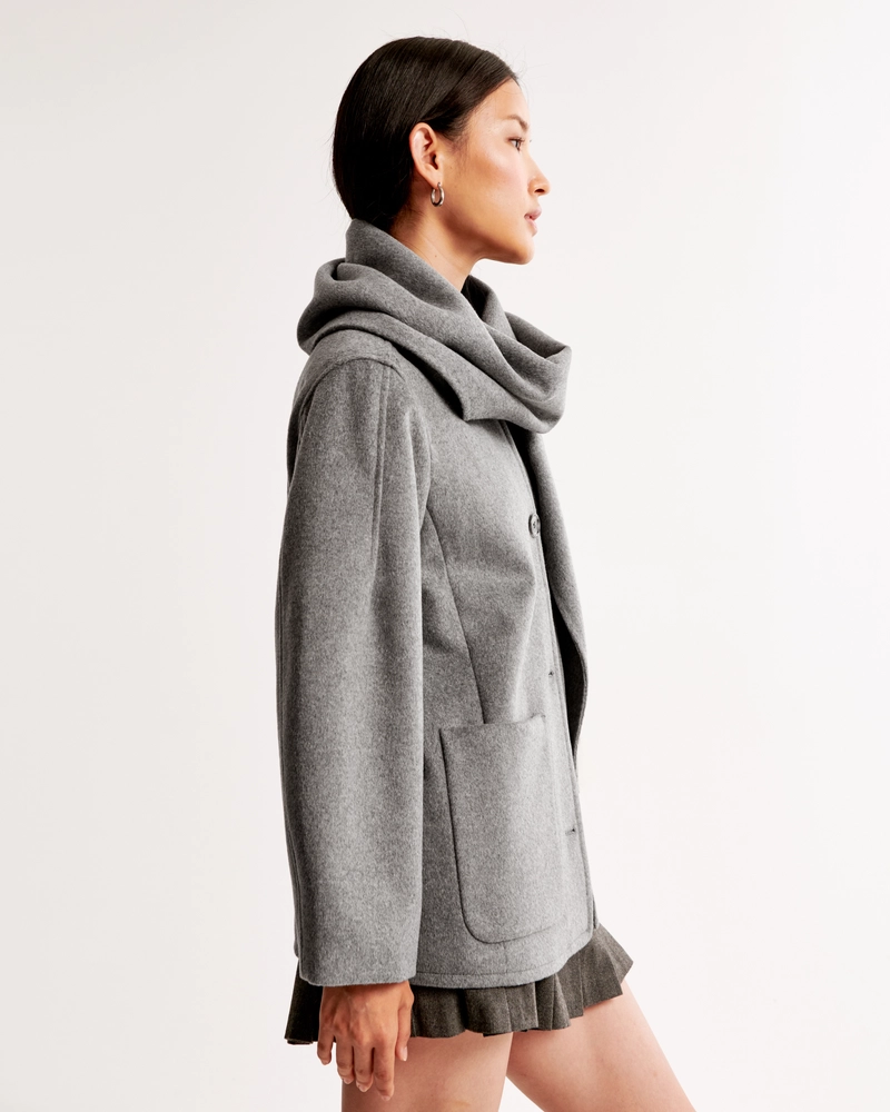 Removable Scarf Wool-Blend Coat