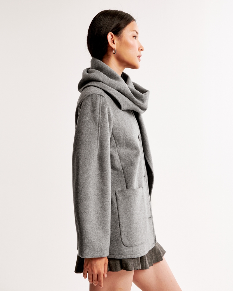 Removable Scarf Wool-Blend Coat