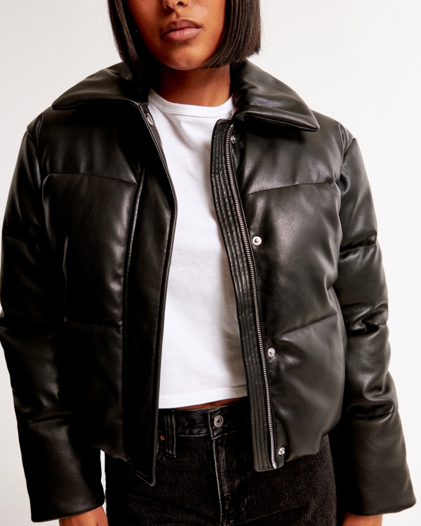 Women's Vegan Leather Short Puffer | Women's Clearance