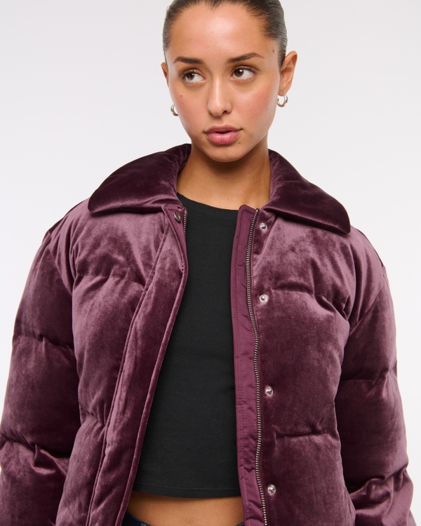 Women's Cropped Velvet Puffer Coat | Women's Clearance