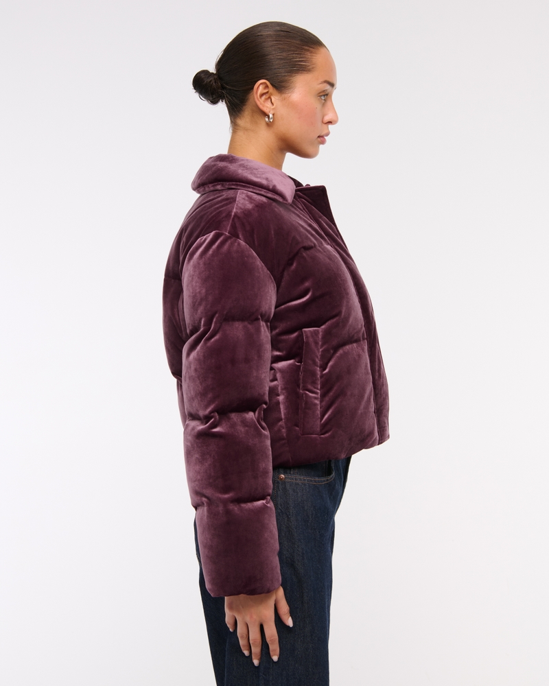 Cropped Velvet Puffer Coat