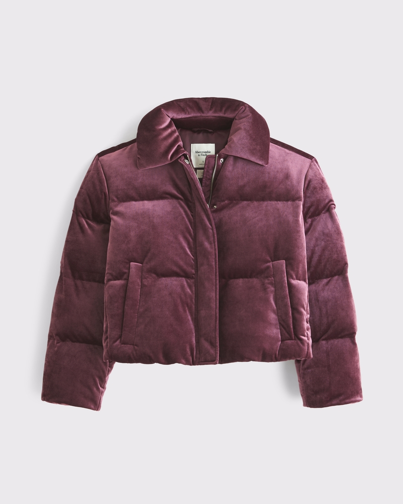 Women s Cropped Velvet Puffer Coat Women s Coats Jackets Abercrombie