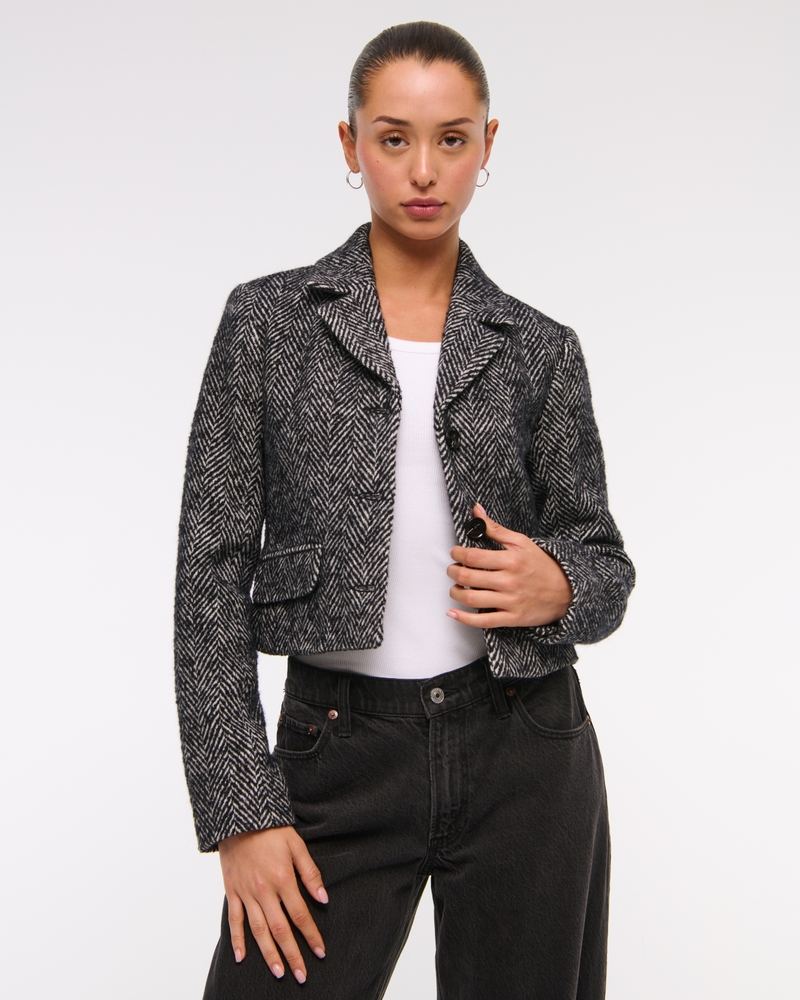 Cropped Wool-Blend Blazer Coat