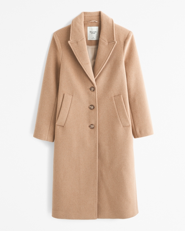 Wool-Blend Tailored Topcoat, Brown view 1