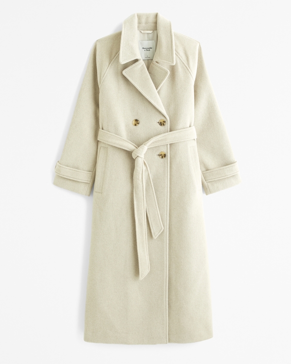 Wool-Blend Trench Coat, Light Taupe