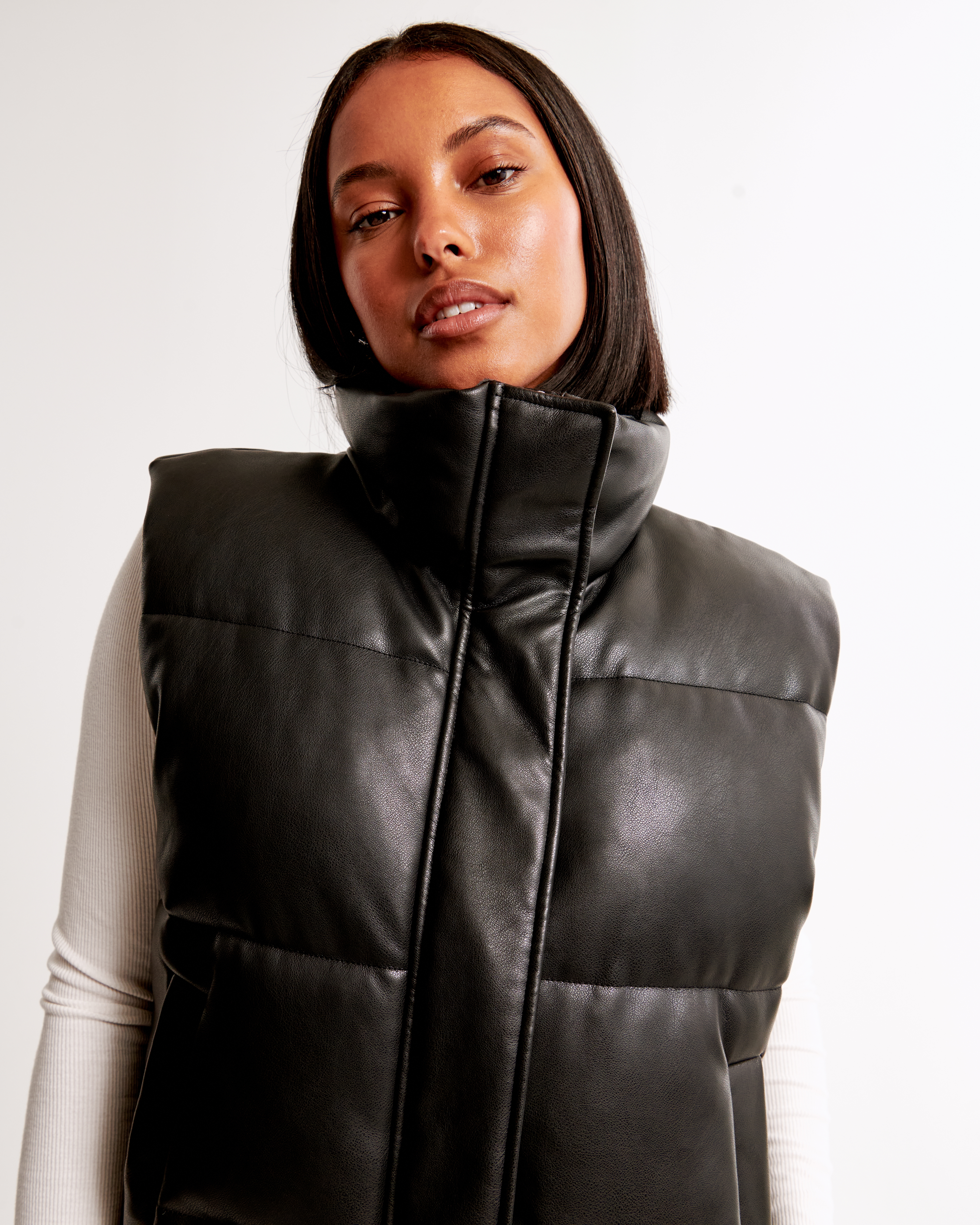 Women s Vegan Leather Puffer Vest Women s Coats Jackets Abercrombie